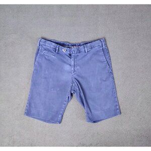 Isaia Napoli Mens Shorts Sz (48R) Blue Dyed Chino Relaxed Fit Preppy Minimalist